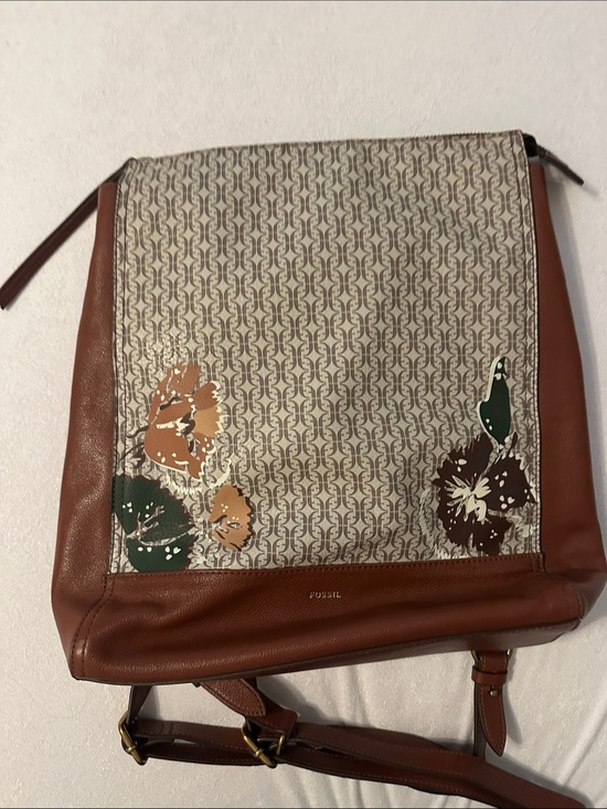 Fossil Elina Large Convertible Backpack Tan Floral Handbag Purse main image 8
